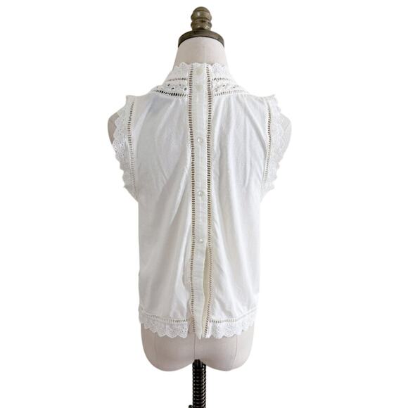 Anthro James Coviello Cream Sleeveless Eyelet Top Women's Sz M Scalloped Edges - Picture 4 of 6